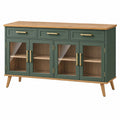 Komoda 160 x 45 x 90 cm z drewna i szkła zielona - 3 szuflady 4 drzwi styl retro