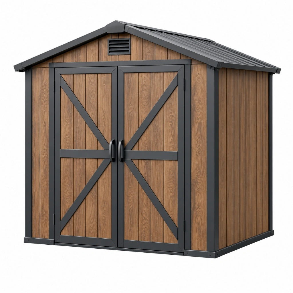 Domek ogrodowy 200 x 120 x 200 cm w kolorze brązowym z czarną ramą do przechowywania